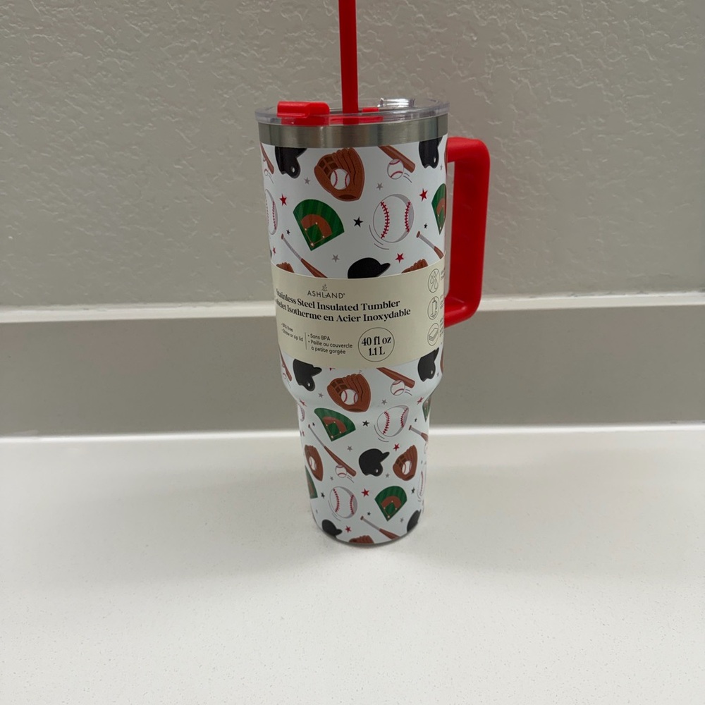 Baseball Themed Tumbler with Red Handle